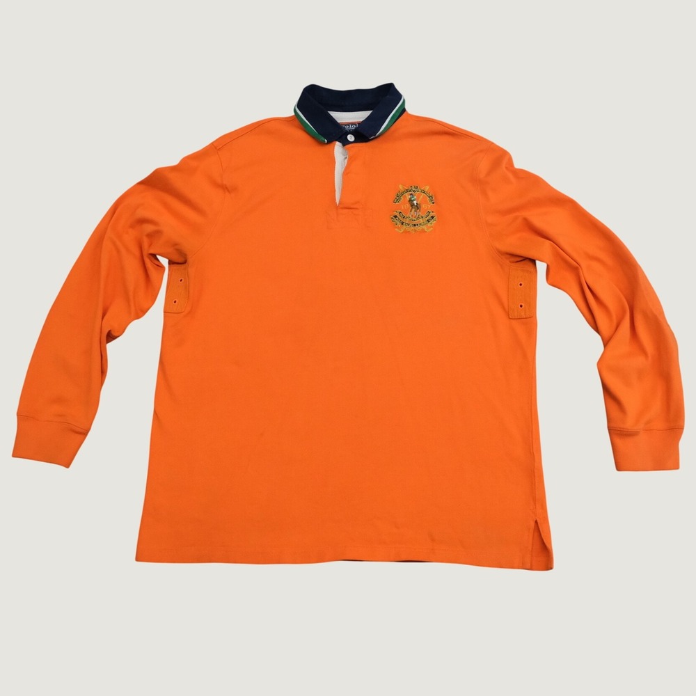 Vtg Polo Ralph Lauren Rugby Shirt Mens Orange Crest Collegiate Large Custom Fit